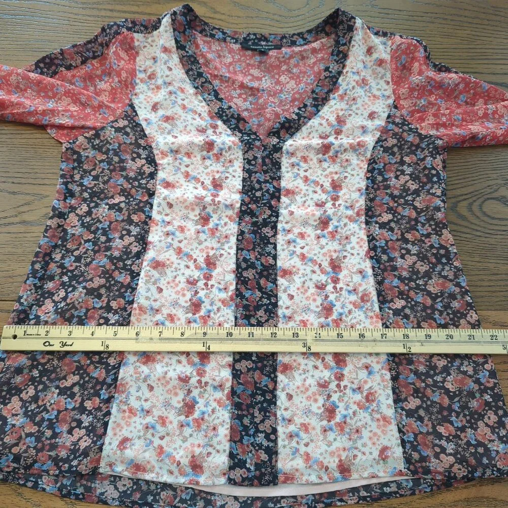 Nanette Lepore floral butterfly sleeves bohemian gypsy saloon pullover blouse M - Picture 14 of 15